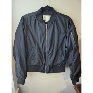 Aeropostale Black Quilted Bomber Jacket XS Zip Sleeve Pocket Ribbed Hem Women's